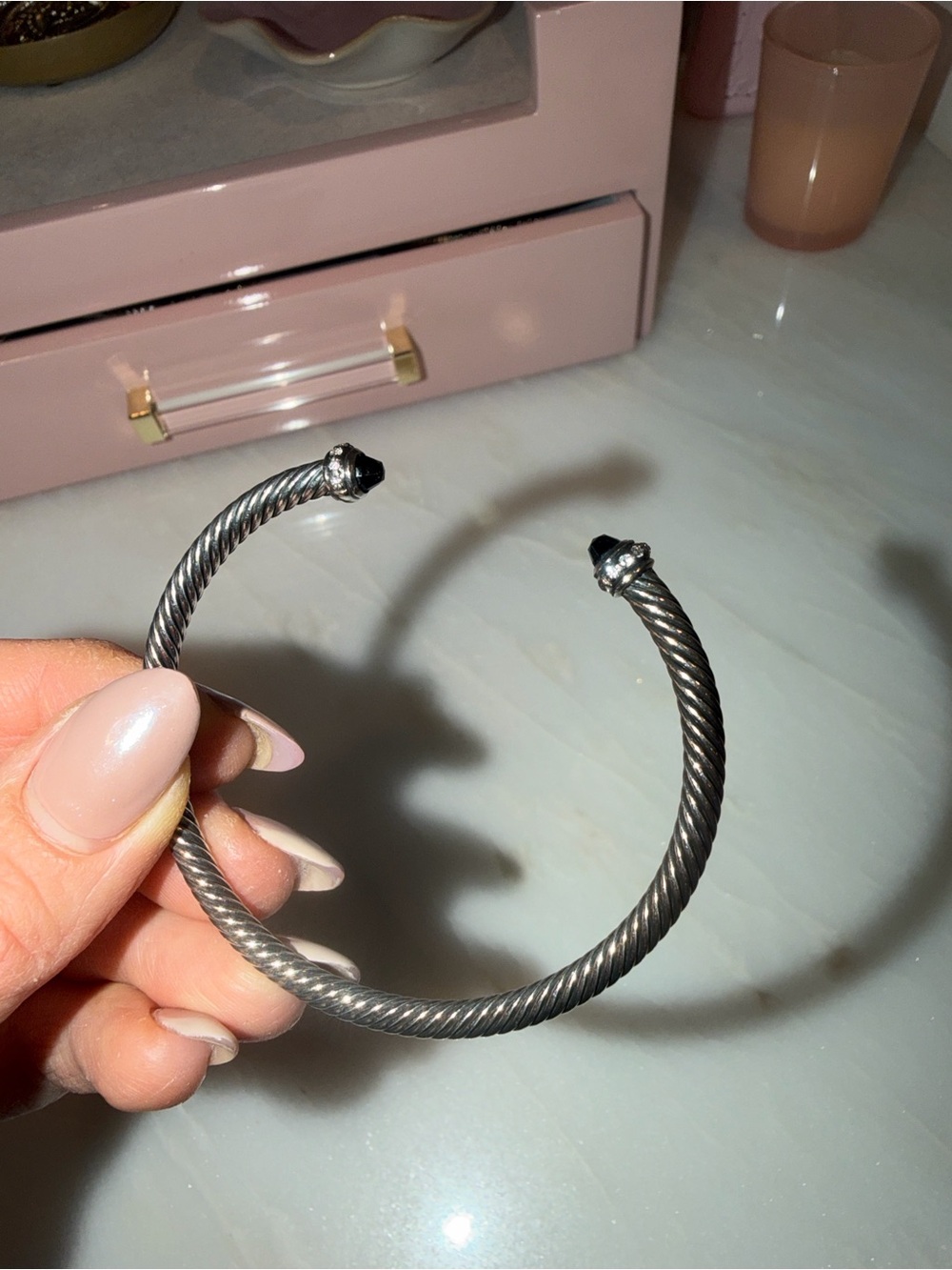 David yurman Sterling Silver cable bracelet with Black Onyx and Diamonds